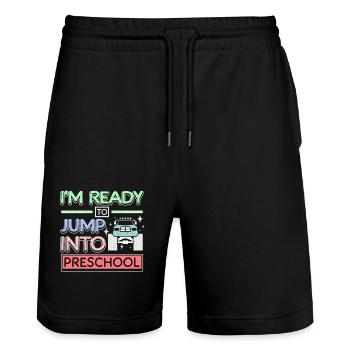 Je suis prêt à sauter dans le monster truck préscolaire - Short de jogging bio TRAINER Stanley/Stella unisexe - noir - Devant - Nik (191cm) & Marisol (170cm)