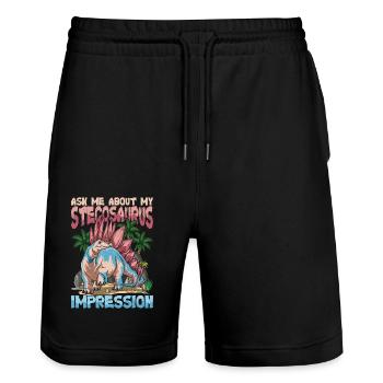 Ask Me About My Stegosaurus Impression - Stanley/Stella Unisex Bio Joggingshorts Trainer  - Schwarz - Vorne - Nik (191cm) & Marisol (170cm)