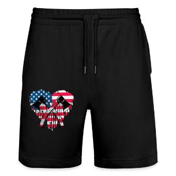 Axe throwing - Stanley/Stella Trainer Unisex Organic Jogging Shorts - black - Front - Nik (191cm) & Marisol (170cm)