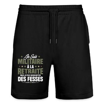 Humour Cadeau Je suis Militaire À La Retraite - Short de jogging bio TRAINER Stanley/Stella unisexe - noir - Devant - Nik (191cm) & Marisol (170cm)