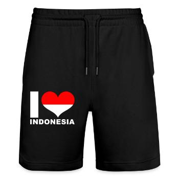 I love Indonesia heart flag Indonesia - Stanley/Stella Trainer Unisex Organic Jogging Shorts - black - Front - Nik (191cm) & Marisol (170cm)