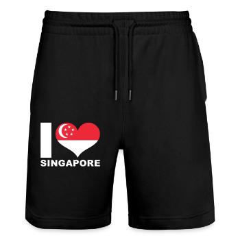 Ich liebe Singapur Herz Flagge Singapur - Stanley/Stella Unisex Bio Joggingshorts Trainer  - Schwarz - Vorne - Nik (191cm) & Marisol (170cm)