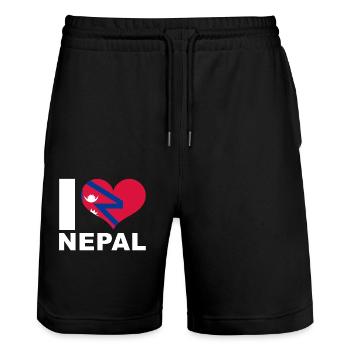J’adore le drapeau du cœur du Népal - Short de jogging bio TRAINER Stanley/Stella unisexe - noir - Devant - Nik (191cm) & Marisol (170cm)