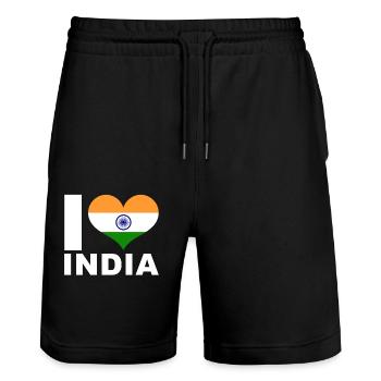 J’aime l’Inde drapeau du cœur Inde - Short de jogging bio TRAINER Stanley/Stella unisexe - noir - Devant - Nik (191cm) & Marisol (170cm)