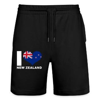Ich liebe Neuseeland Herz Flagge Neuseeland - Stanley/Stella Unisex Bio Joggingshorts Trainer  - Schwarz - Vorne - Nik (191cm) & Marisol (170cm)