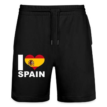 I love Spain heart flag Spain - Stanley/Stella Trainer Unisex Organic Jogging Shorts - black - Front - Nik (191cm) & Marisol (170cm)