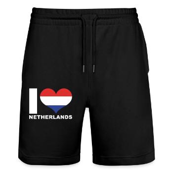 J’adore le drapeau du cœur des Pays-Bas Pays-Bas - Short de jogging bio TRAINER Stanley/Stella unisexe - noir - Devant - Nik (191cm) & Marisol (170cm)