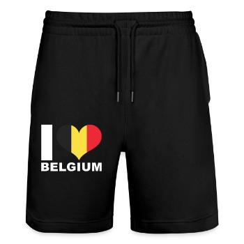 I love Belgium heart flag Belgium - Stanley/Stella Trainer Unisex Organic Jogging Shorts - black - Front - Nik (191cm) & Marisol (170cm)