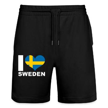 Ich liebe Schweden Herz Flagge Schweden - Stanley/Stella Unisex Bio Joggingshorts Trainer  - Schwarz - Vorne - Nik (191cm) & Marisol (170cm)