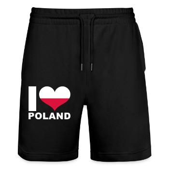J’aime la Pologne drapeau du cœur Pologne - Short de jogging bio TRAINER Stanley/Stella unisexe - noir - Devant - Nik (191cm) & Marisol (170cm)