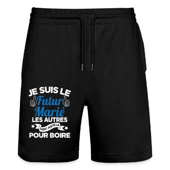 Cadeau de célibataire pour un futur marié - Short de jogging bio TRAINER Stanley/Stella unisexe - noir - Devant - Nik (191cm) & Marisol (170cm)