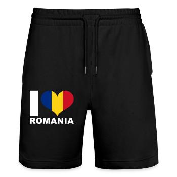 J’aime la Roumanie drapeau du cœur Roumanie - Short de jogging bio TRAINER Stanley/Stella unisexe - noir - Devant - Nik (191cm) & Marisol (170cm)