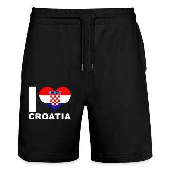 I love Croatia heart flag Croatia - Stanley/Stella Trainer Unisex Organic Jogging Shorts - black - Front - Nik (191cm) & Marisol (170cm)