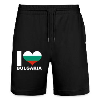 I love Bulgaria heart flag Bulgaria - Stanley/Stella Trainer Unisex Organic Jogging Shorts - black - Front - Nik (191cm) & Marisol (170cm)