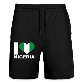 J’aime le drapeau du cœur du Nigeria - Short de jogging bio TRAINER Stanley/Stella unisexe - noir - Devant - Nik (191cm) & Marisol (170cm)