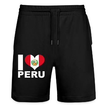Ich liebe Peru Herz Flagge Peru - Stanley/Stella Unisex Bio Joggingshorts Trainer  - Schwarz - Vorne - Nik (191cm) & Marisol (170cm)