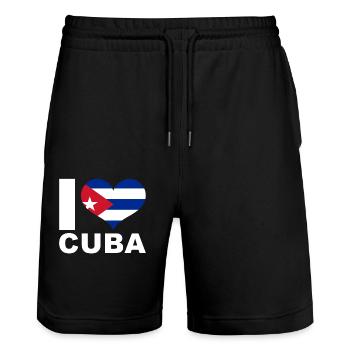 J’aime Cuba drapeau du cœur Cuba - Short de jogging bio TRAINER Stanley/Stella unisexe - noir - Devant - Nik (191cm) & Marisol (170cm)
