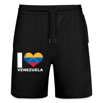 I love Venezuela heart flag Venezuela - Stanley/Stella Trainer Unisex Organic Jogging Shorts - black - Front - Nik (191cm) & Marisol (170cm)