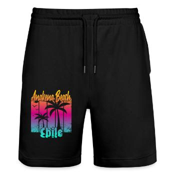 Anakena Beach Chile - Stanley/Stella Trainer Unisex Organic Jogging Shorts - black - Front - Nik (191cm) & Marisol (170cm)