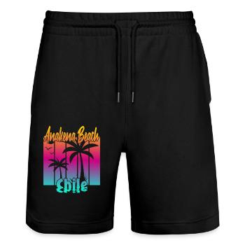 Anakena Beach Chile - Stanley/Stella Trainer Unisex Organic Jogging Shorts - black - Front - Nik (191cm) & Marisol (170cm)