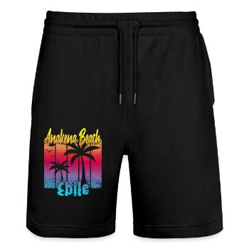 Anakena Beach Chile - Stanley/Stella Trainer Unisex Organic Jogging Shorts - black - Front - Nik (191cm) & Marisol (170cm)