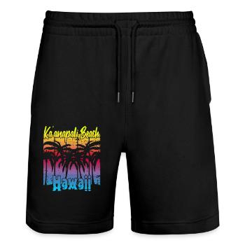 Plage de Ka’anapali Hawaï - Short de jogging bio TRAINER Stanley/Stella unisexe - noir - Devant - Nik (191cm) & Marisol (170cm)