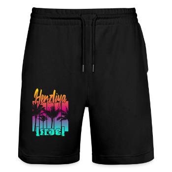 Herzliya Israel - Stanley/Stella Trainer Unisex Organic Jogging Shorts - black - Front - Nik (191cm) & Marisol (170cm)