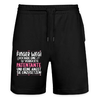 Finger weg Ich habe verrückte Patentante Patin - Stanley/Stella Unisex Bio Joggingshorts Trainer  - Schwarz - Vorne - Nik (191cm) & Marisol (170cm)