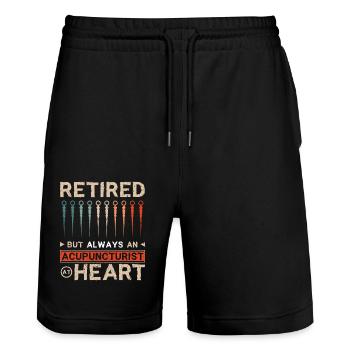 Retired but always an acupuncturist at heart - Stanley/Stella Trainer Unisex Organic Jogging Shorts - black - Front - Nik (191cm) & Marisol (170cm)