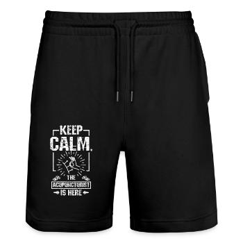 keep calm the acupunturist is here - Stanley/Stella Trainer Unisex Organic Jogging Shorts - black - Front - Nik (191cm) & Marisol (170cm)