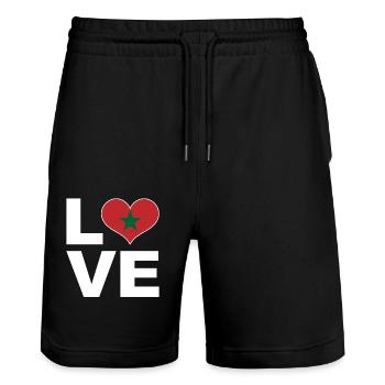 J’aime le Maroc coeur drapeau Maroc - Short de jogging bio TRAINER Stanley/Stella unisexe - noir - Devant - Nik (191cm) & Marisol (170cm)