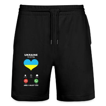 Ukraine is calling Ukraine Herz Souvenir - Stanley/Stella Unisex Bio Joggingshorts Trainer  - Schwarz - Vorne - Nik (191cm) & Marisol (170cm)