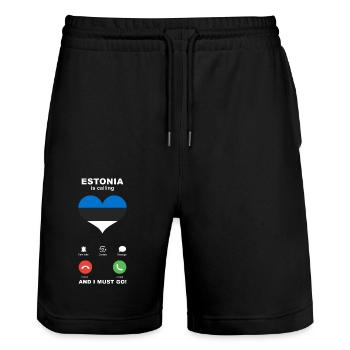 Estonia is calling Estonia Heart Souvenir - Stanley/Stella Trainer Unisex Organic Jogging Shorts - black - Front - Nik (191cm) & Marisol (170cm)