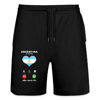 Argentinien is calling Argentinien Herz Souvenir - Stanley/Stella Unisex Bio Joggingshorts Trainer  - Schwarz - Vorne - Nik (191cm) & Marisol (170cm)