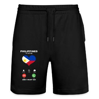 Philippinen is calling Philippinen Herz Souvenir - Stanley/Stella Unisex Bio Joggingshorts Trainer  - Schwarz - Vorne - Nik (191cm) & Marisol (170cm)