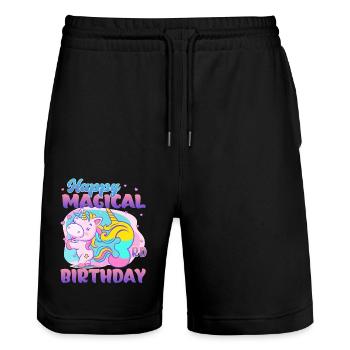 Alles Gute Zum Magischen 3. Geburtstag Einhorn - Stanley/Stella Unisex Bio Joggingshorts Trainer  - Schwarz - Vorne - Nik (191cm) & Marisol (170cm)
