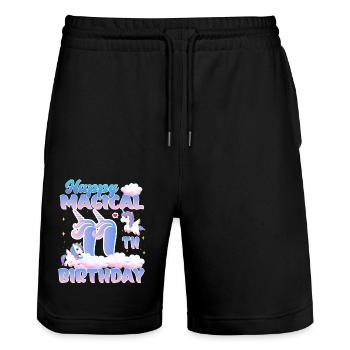 Happy Magical 11th Birthday Einhorn Pony - Stanley/Stella Unisex Bio Joggingshorts Trainer  - Schwarz - Vorne - Nik (191cm) & Marisol (170cm)