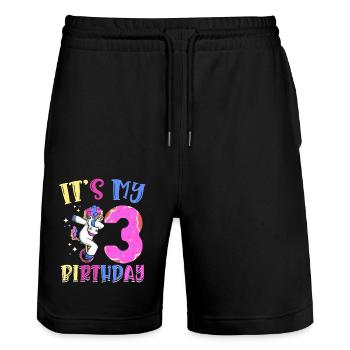 Es Ist Mein 3 Geburtstag Dabbing Unicorn Pony 3. - Stanley/Stella Unisex Bio Joggingshorts Trainer  - Schwarz - Vorne - Nik (191cm) & Marisol (170cm)