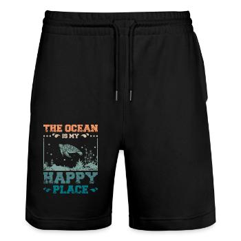 The ocean is my happy place - Stanley/Stella Trainer Unisex Organic Jogging Shorts - black - Front - Nik (191cm) & Marisol (170cm)