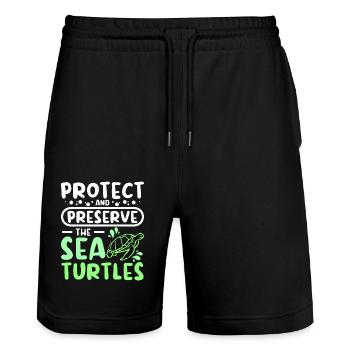 Protéger et préserver les tortues de mer - Short de jogging bio TRAINER Stanley/Stella unisexe - noir - Devant - Nik (191cm) & Marisol (170cm)