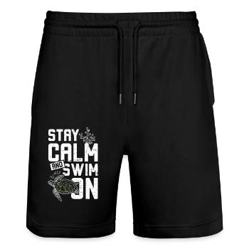 Sea turtle stay calm and swim on - Stanley/Stella Trainer Unisex Organic Jogging Shorts - black - Front - Nik (191cm) & Marisol (170cm)