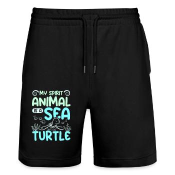 Mon animal spirituel est une tortue de mer - Short de jogging bio TRAINER Stanley/Stella unisexe - noir - Devant - Nik (191cm) & Marisol (170cm)