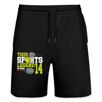 This sports legend is now 14, tennis 14. - Stanley/Stella Trainer Unisex Organic Jogging Shorts - black - Front - Nik (191cm) & Marisol (170cm)