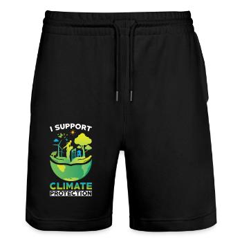 Klimaschützer Klimaschutz Support - Stanley/Stella Unisex Bio Joggingshorts Trainer  - Schwarz - Vorne - Nik (191cm) & Marisol (170cm)