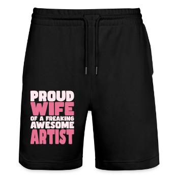 Proud Wife of A Damn Good Artist - Stanley/Stella Trainer Unisex Organic Jogging Shorts - black - Front - Nik (191cm) & Marisol (170cm)