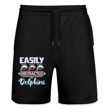Easily distracted by dolphins - Stanley/Stella Unisex Bio Joggingshorts Trainer  - Schwarz - Vorne - Nik (191cm) & Marisol (170cm)