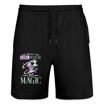 C’est une fille sorcière aime la magie - Short de jogging bio TRAINER Stanley/Stella unisexe - noir - Devant - Nik (191cm) & Marisol (170cm)