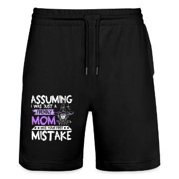 Friendly mom halloween saying - Stanley/Stella Trainer Unisex Organic Jogging Shorts - black - Front - Nik (191cm) & Marisol (170cm)