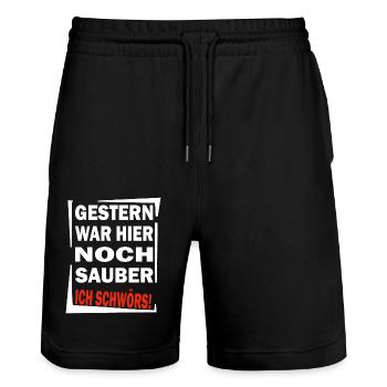 Chaot - Gestern war noch Sauber - Chaos Aufräumen - Stanley/Stella Unisex Bio Joggingshorts Trainer  - Schwarz - Vorne - Nik (191cm) & Marisol (170cm)