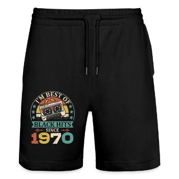 I'm Best Of Black Hits Seit 1970 Kassette - Stanley/Stella Unisex Bio Joggingshorts Trainer  - Schwarz - Vorne - Nik (191cm) & Marisol (170cm)